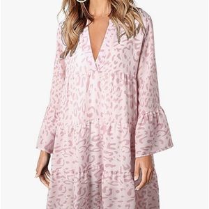 XL - V Neck pink leopard print 2 tier swing dress NWOT